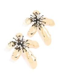 Gold Diamante Flower Statement Stud Earrings - link has visual effect only