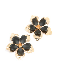 Gold Black Coated Metal Large Flower Stud Earrings - link has visual effect only