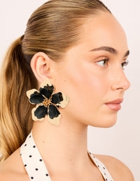 Gold Black Coated Metal Large Flower Stud Earrings - link has visual effect only