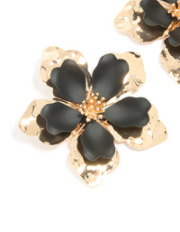 Gold Black Coated Metal Large Flower Stud Earrings - link has visual effect only