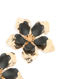 Gold Black Coated Metal Large Flower Stud Earrings - link has visual effect only