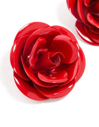 Red Coated Metal Rose Flower Stud Earrings - link has visual effect only