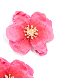Gold Pink Coated Metal Textured Flower Stud Earrings - link has visual effect only