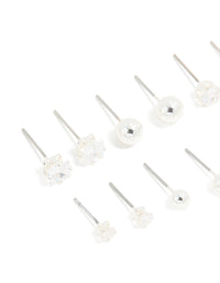 Silver Plated Cubic Zirconia & Ball Stud Earrings 6-Pack - link has visual effect only