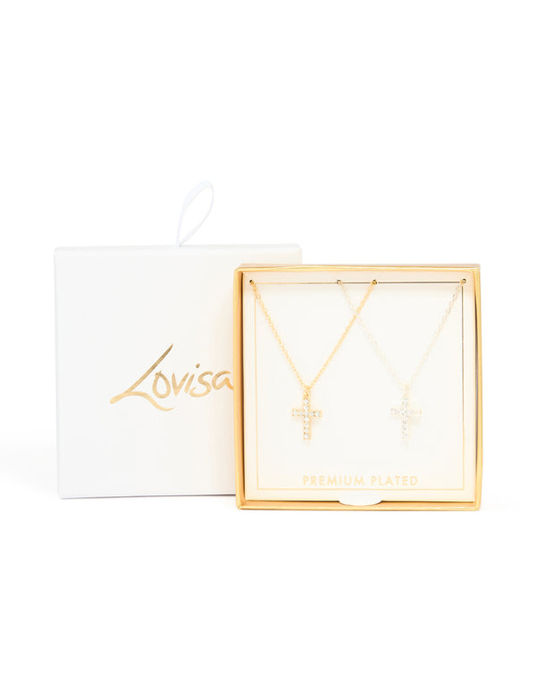 Mixed Metal Diamante Cross Necklaces 2-Pack