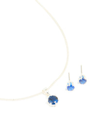 Silver Plated Blue Cubic Zirconia Necklace & Earrings Set - link has visual effect only