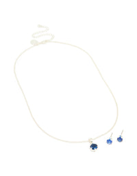 Silver Plated Blue Cubic Zirconia Necklace & Earrings Set - link has visual effect only