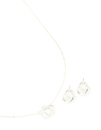 Silver Plated Twisted Circle Necklace & Earrings Set - link has visual effect only