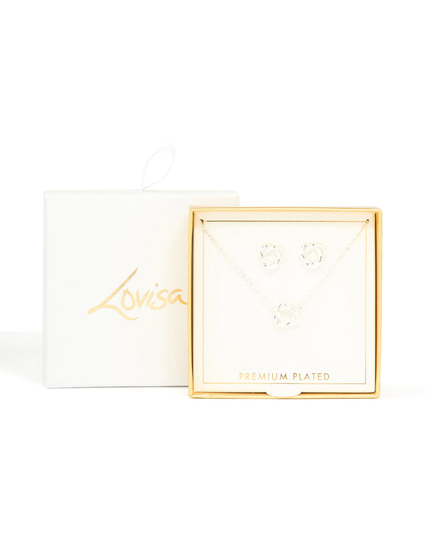 Silver Plated Twisted Circle Necklace & Earrings Set