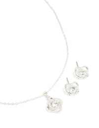Silver Diamante Knotted Pendant Necklace & Stud Earrings Set - link has visual effect only