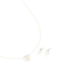 Silver Plated Oval Pendant Necklace & Earrings Set - link has visual effect only