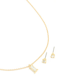 Gold Plated Baguette Pendant Necklace & Earrings Set - link has visual effect only