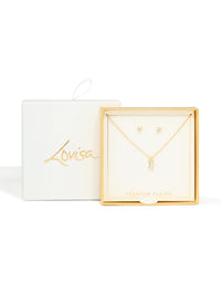Gold Plated Baguette Pendant Necklace & Earrings Set - link has visual effect only