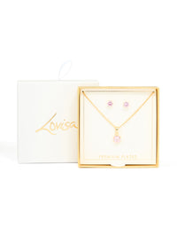 Gold Plated Pink Cubic Zirconia Pendant Necklace & Stud Earrings Set - link has visual effect only