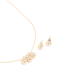 Gold Diamante Centre Petal Necklace & Stud Earrings Set - link has visual effect only