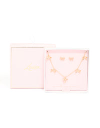 Gold Bow Necklace & Stud Earrings Set - link has visual effect only