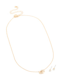 Gold Diamante Linked Heart Necklace & Earrings Set - link has visual effect only