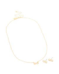 Gold Diamante Infinity Necklace & Stud Earrings Set - link has visual effect only