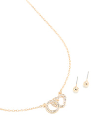 Gold Diamante Linked Necklace & Stud Earrings Set - link has visual effect only