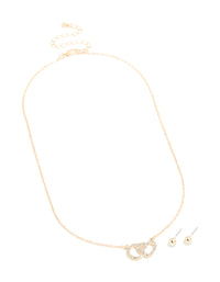 Gold Diamante Linked Necklace & Stud Earrings Set - link has visual effect only