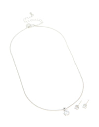 Silver Cubic Zirconia Solitaire Necklace & Earrings Set - link has visual effect only