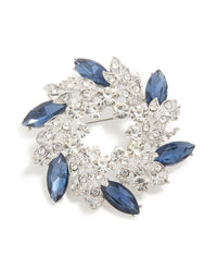 Silver Blue & Clear Diamante Leaf Wreath Brooch - link has visual effect only