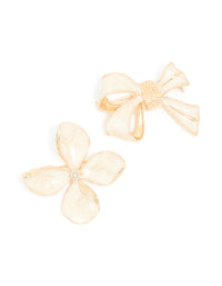 Gold Bow & Flower Brooches 2-Pack - link has visual effect only