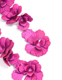 Fuschia Pink Coated Metal Triple Flower Drop Earrings - link has visual effect only