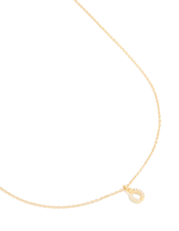 Gold Plated Brass Cubic Zirconia Letter O Necklace