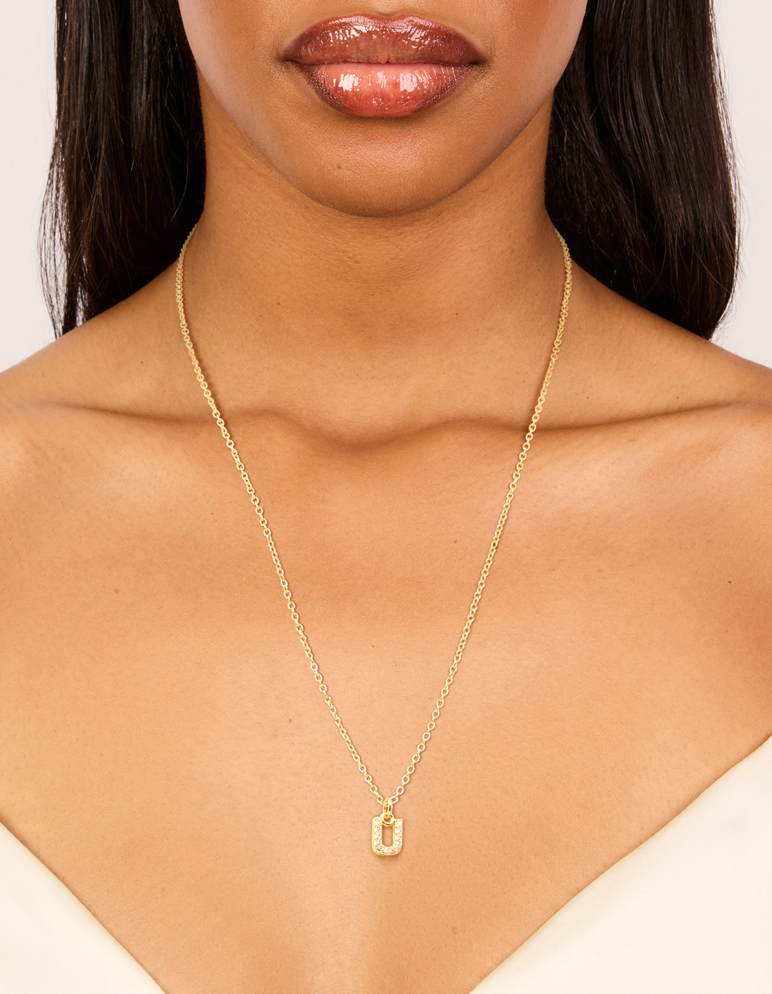 Gold Plated Cubic Zirconia Letter U Necklace