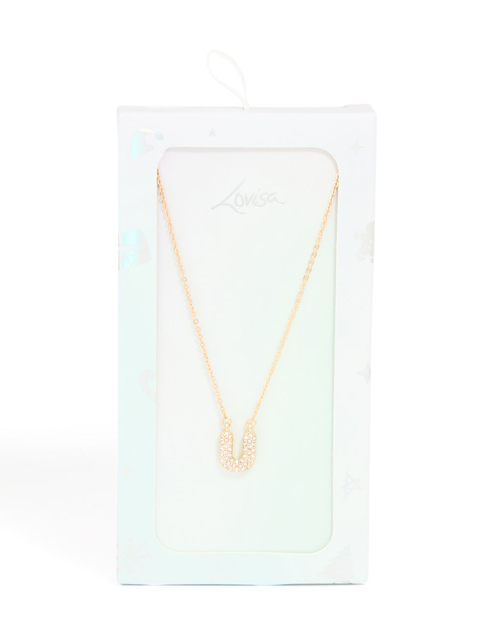 Kids Gold Cubic Zirconia Letter U Necklace