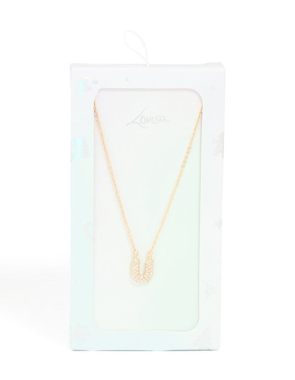 Kids Gold Cubic Zirconia Letter U Necklace