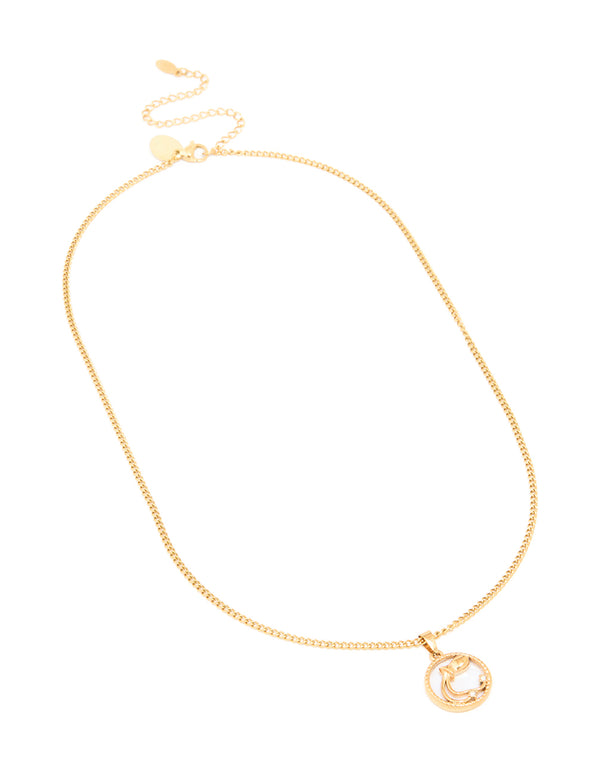 Waterproof Gold Plated Stainless Steel Circle Aquarius Zodiac Sign Necklace