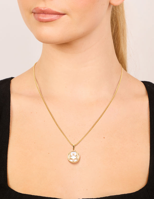 Waterproof Gold Plated Stainless Steel Circle Gemini Zodiac Sign Necklace