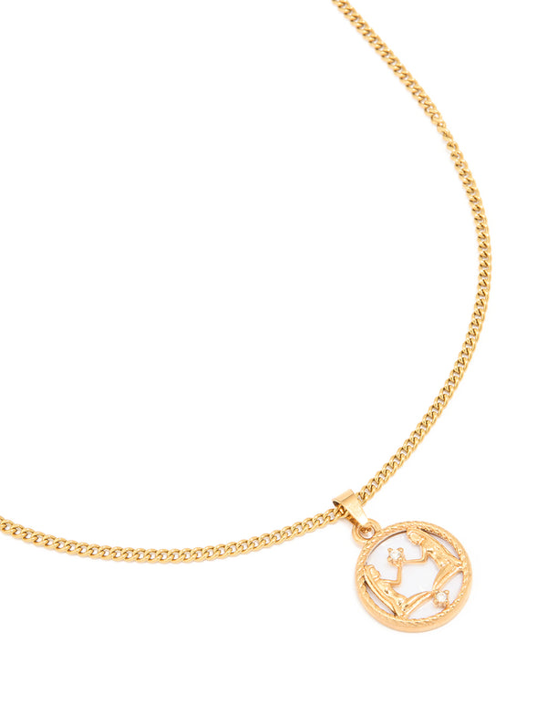 Waterproof Gold Plated Stainless Steel Circle Gemini Zodiac Sign Necklace