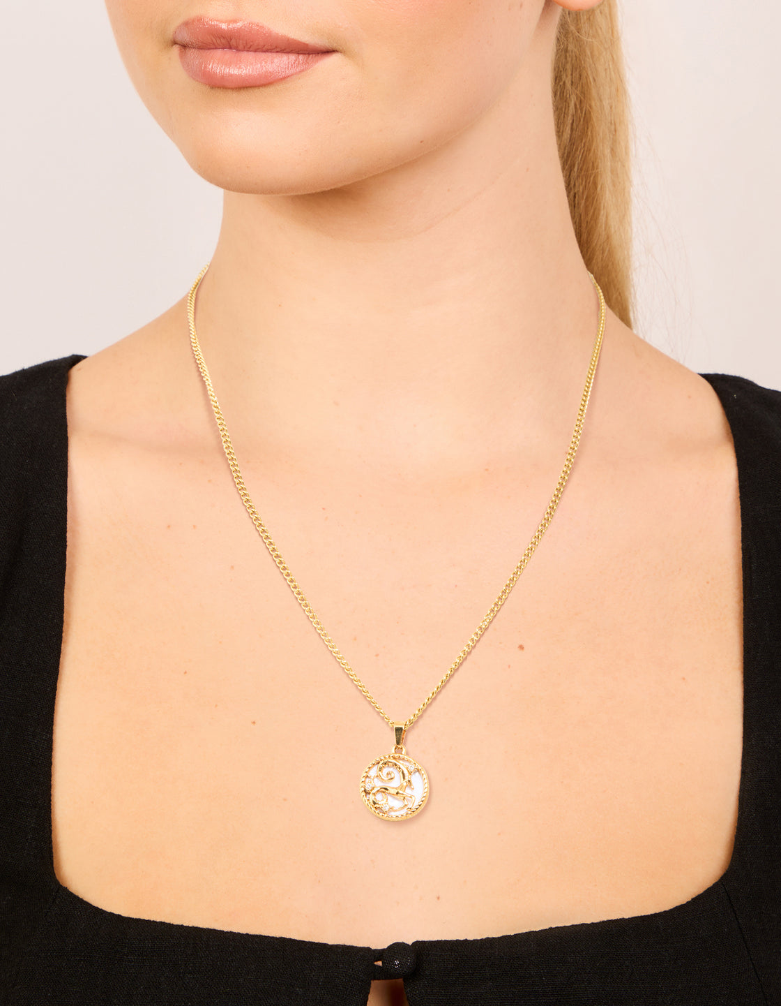 Waterproof Gold Plated Stainless Steel Circle Capricorn Zodiac Sign Necklace