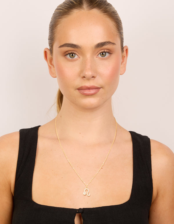 Waterproof Gold Plated Stainless Steel Cubic Zirconia Leo Zodiac Sign Necklace