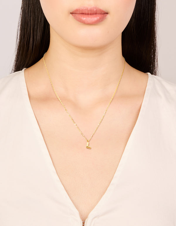 Waterproof Gold Plated Stainless Steel Mini Bubble Letter L Necklace