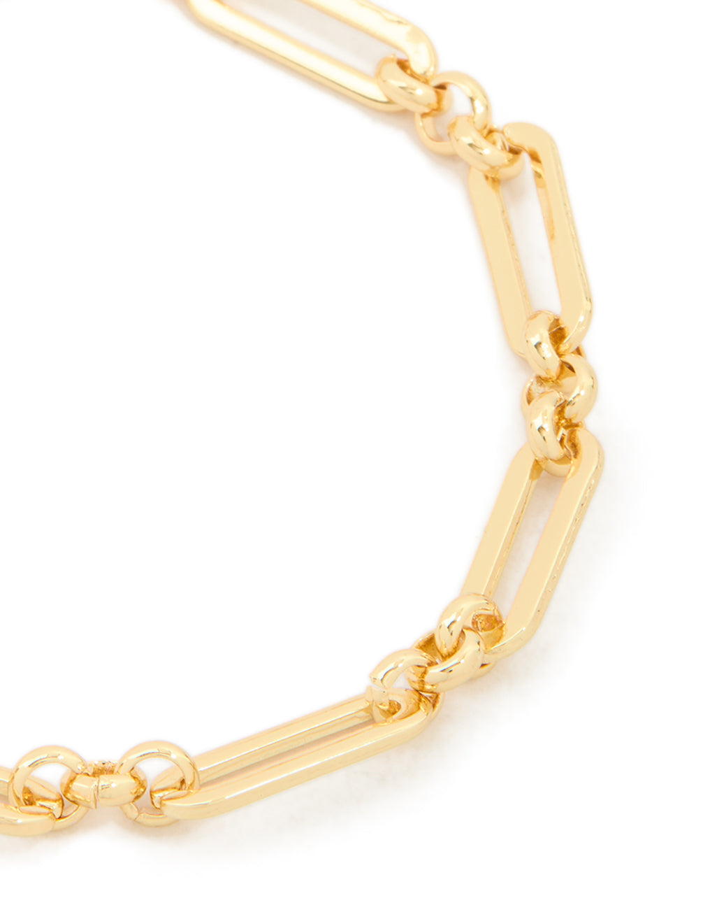 Crafted from waterproof gold plated stainless steel open oval link bracelet close up view