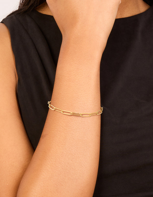 Waterproof Gold Plated Stainless Steel Open Oval Link Chain Bracelet