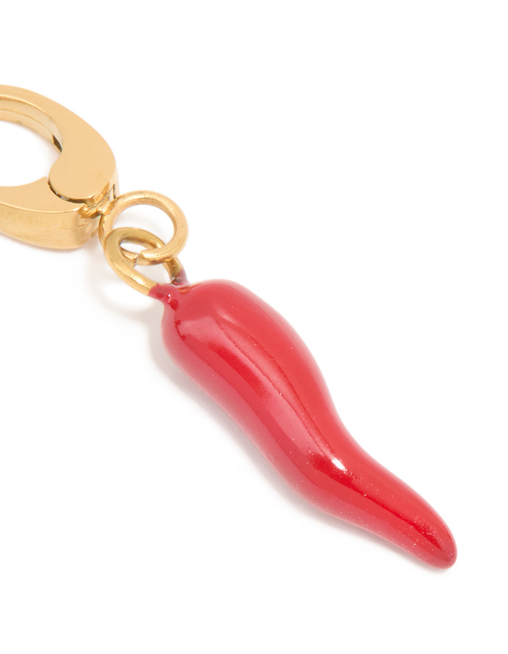 Featuring a red chilli charm made with waterproof gold plated stainless steel close up view