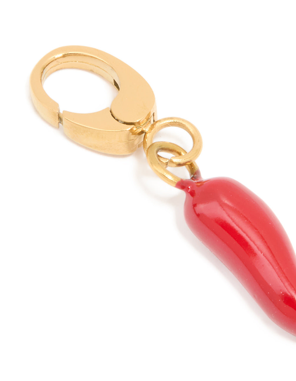 Designed with a red chilli charm in waterproof gold plated stainless steel clasp detail view