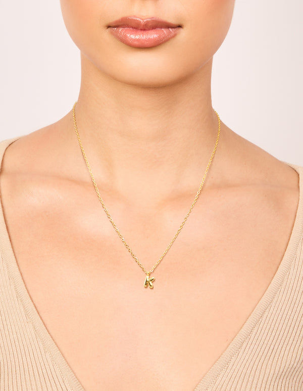 Waterproof Gold Plated Stainless Steel Mini Bubble Letter K Necklace