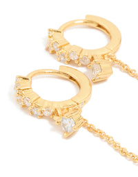 Gold Plated Brass Cubic Zirconia Chain & Smooth Huggie Earrings 2-Pack - link has visual effect only