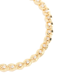 Gold Plated Brass Cubic Zirconia Diamante Chain Bracelet - link has visual effect only