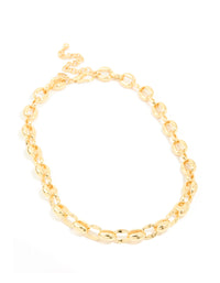 Gold Plated Chunky Round Chain Link Necklace - link has visual effect only