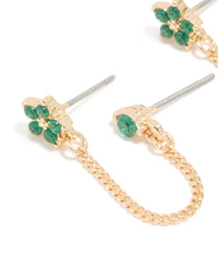 Gold Green Cubic Zirconia Floral Chain & Huggie Earrings 2-Pack - link has visual effect only