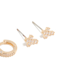 Gold Cubic Zirconia Cross & Snake Earrings 3-Pack - link has visual effect only