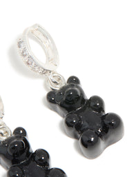 Silver Cubic Zirconia & Black Teddy Bear Huggie Earrings - link has visual effect only