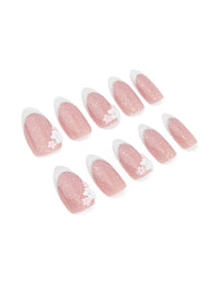 Shimmery Pink Daisy Printed Press-On Nails 24-Set - link has visual effect only